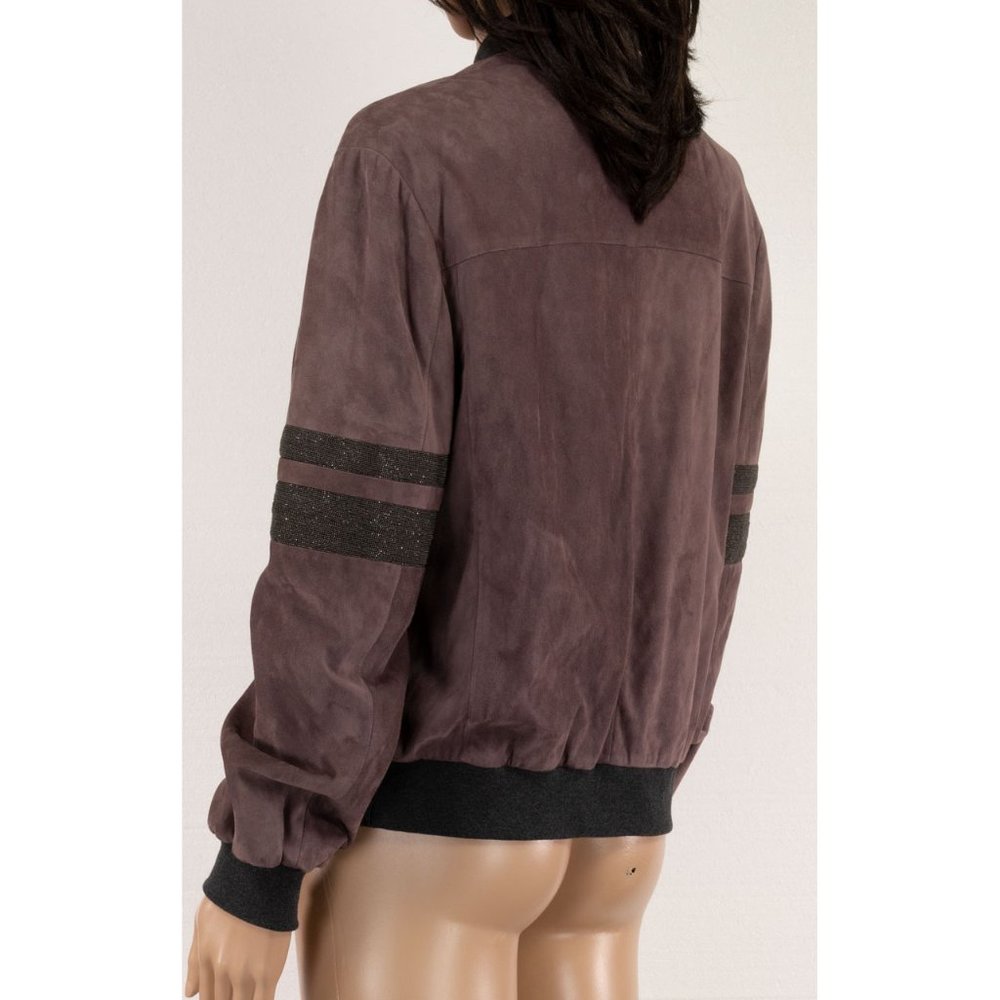 Brunello Cucinelli suede bomber jacket with monili stripes on sleeves - Picture 5 of 12
